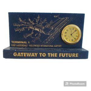 Vtg Fort Lauderdale Airport Gateway to Future Terminal 1 Resin Quartz Desk Clock